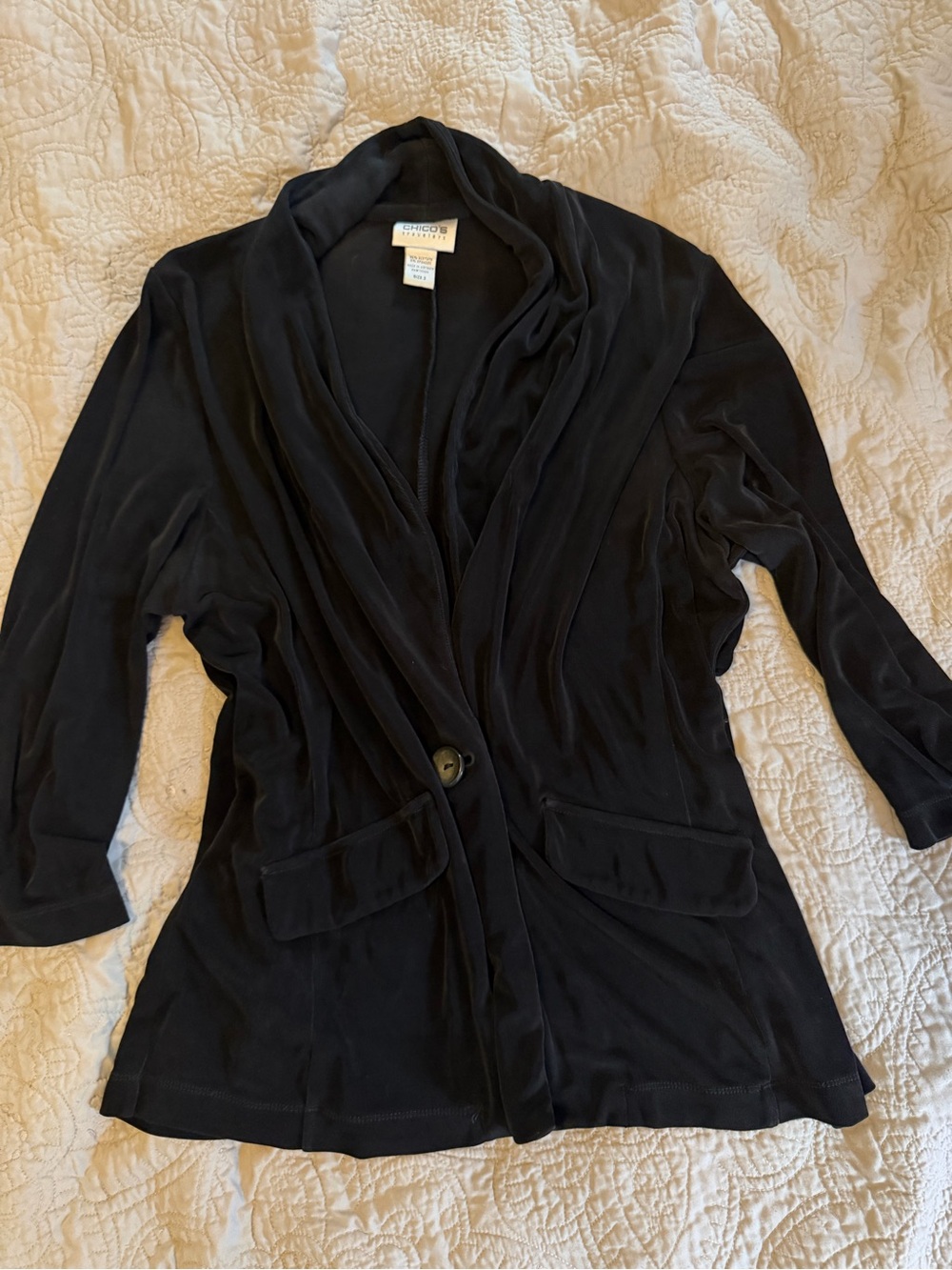 Chico's Black Shawl Collar “slinky knit” Cardigan